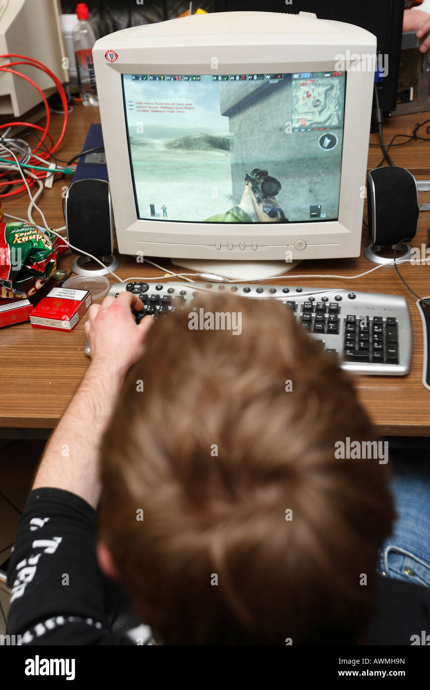 Computer-Lan-Party in a youth centre Stock Photo