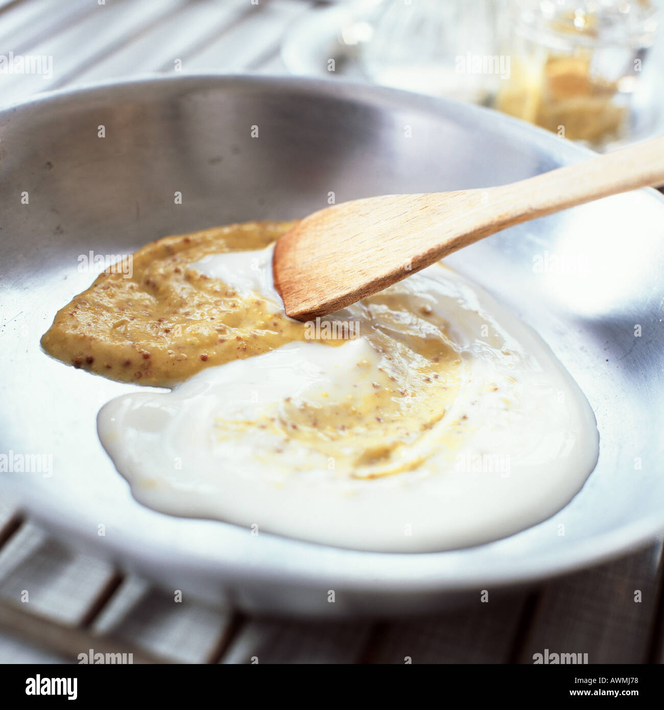Making mustard creme fraiche sauce, close-up Stock Photo: 5423735 - Alamy