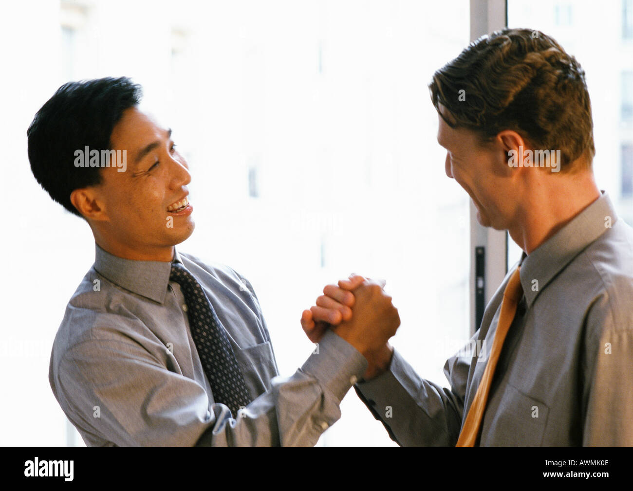Two business associates shaking hands, side view Stock Photo