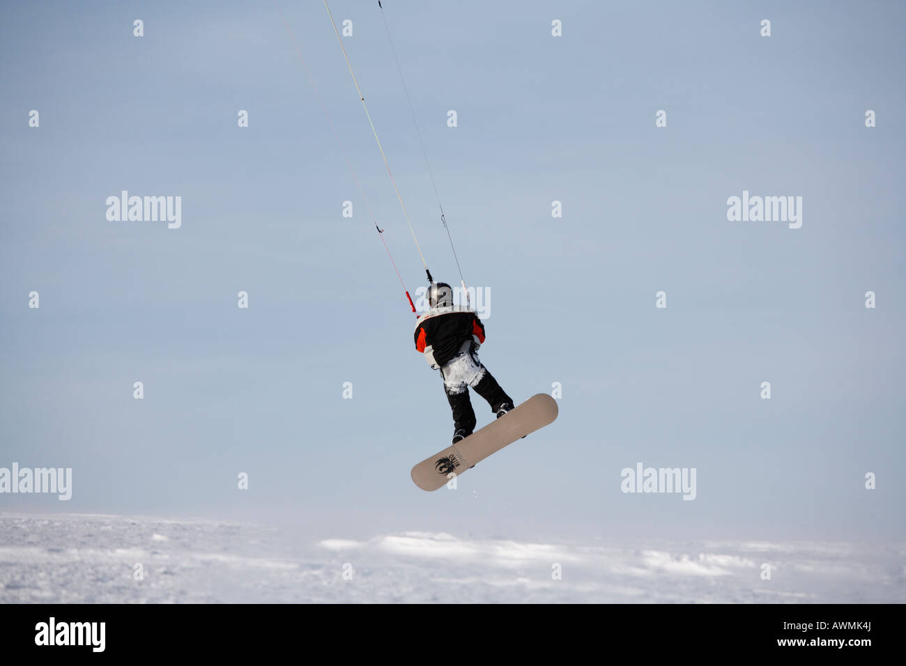 Snowkiting, kiteskiing, Mt. Wasserkruppe, Rhoen Mountains, Hesse, Germany, Europe Stock Photo