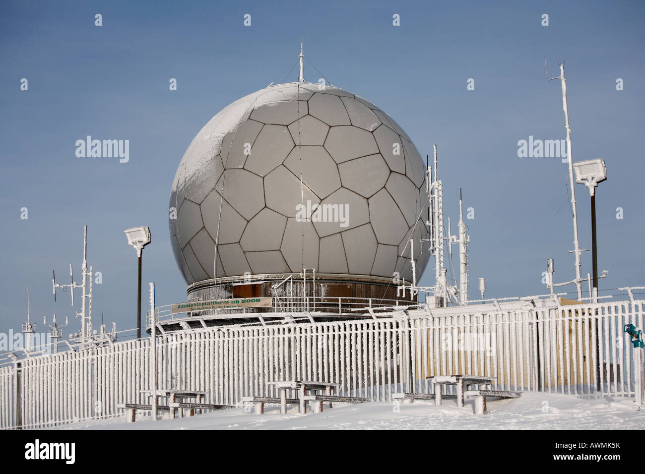 Radar dome (radome), Mt. Wasserkruppe, Rhoen Mountains, Hesse, Germany, Europe Stock Photo
