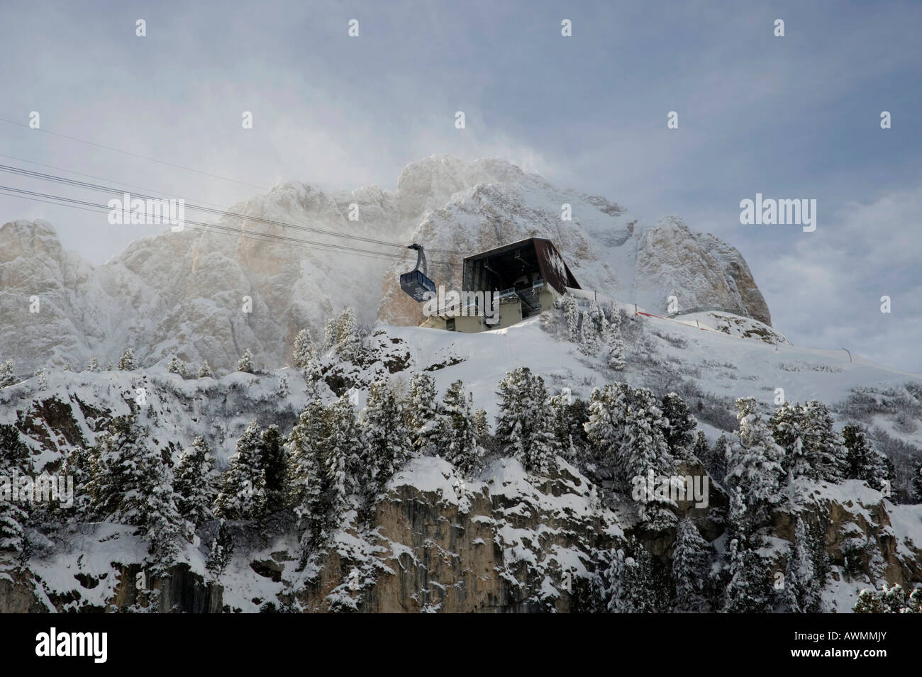 Gondola lift, Sella Group in wintertime, Bolzano-Bozen, Dolomites, Italy, Europe Stock Photo