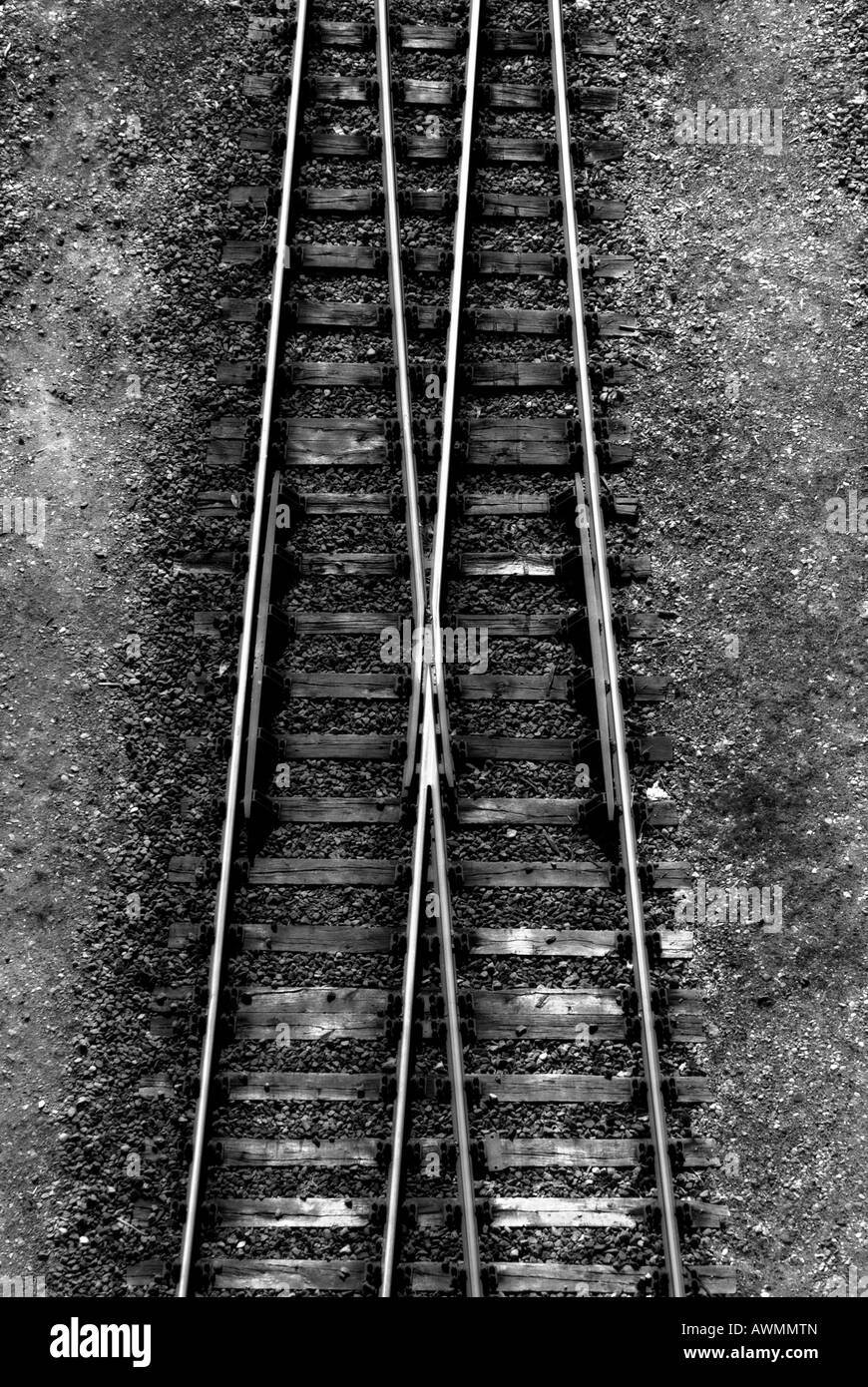 Railway lines running together and apart Stock Photo