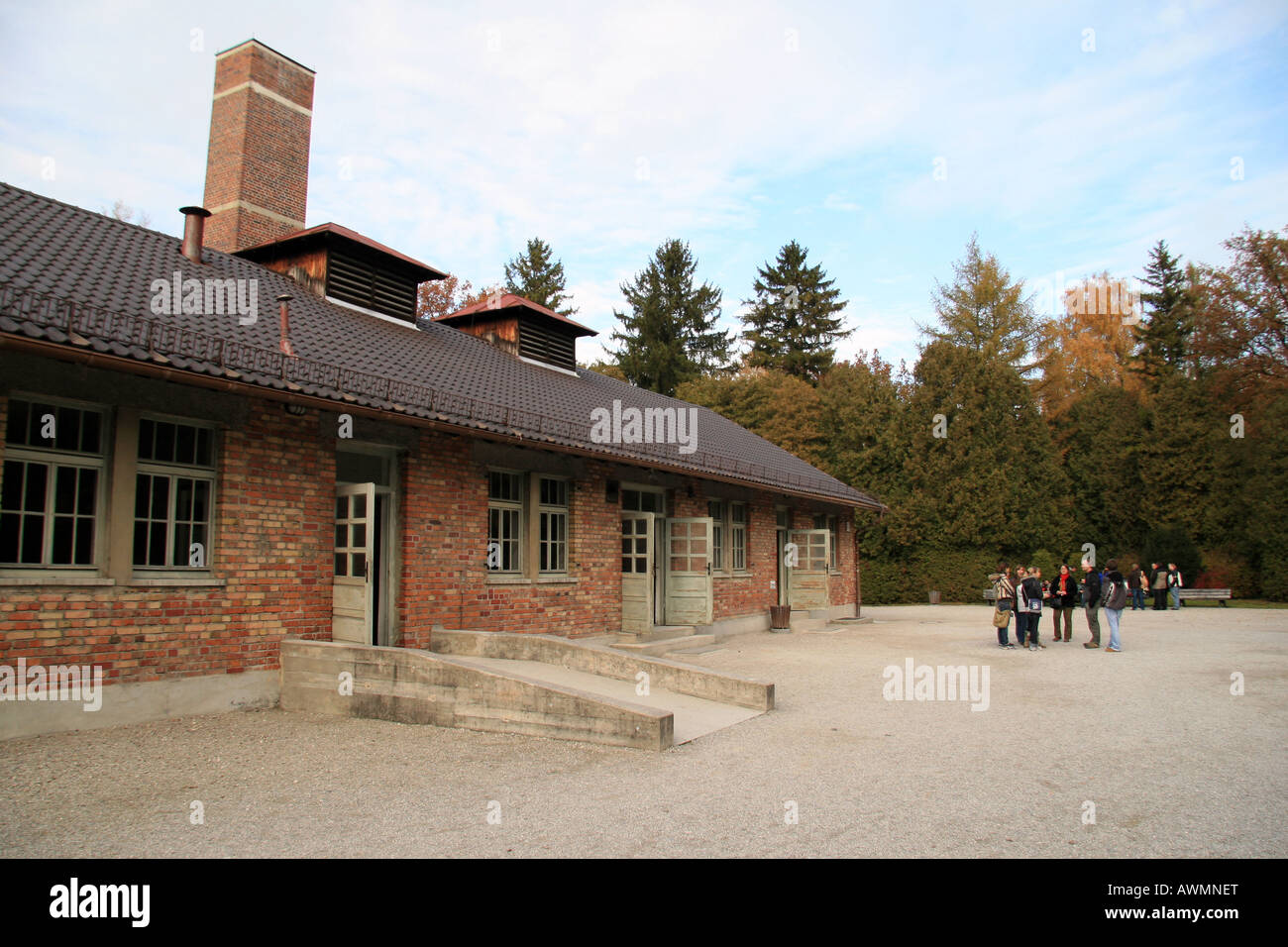 The second Crematoria building, Barrack X,  in the former German concentration camp at Dachau, Munich, Germany. Stock Photo