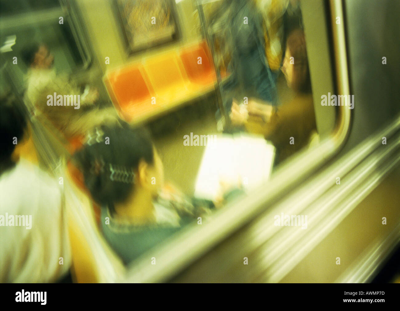 People in subway, viewed from outside, blurred Stock Photo
