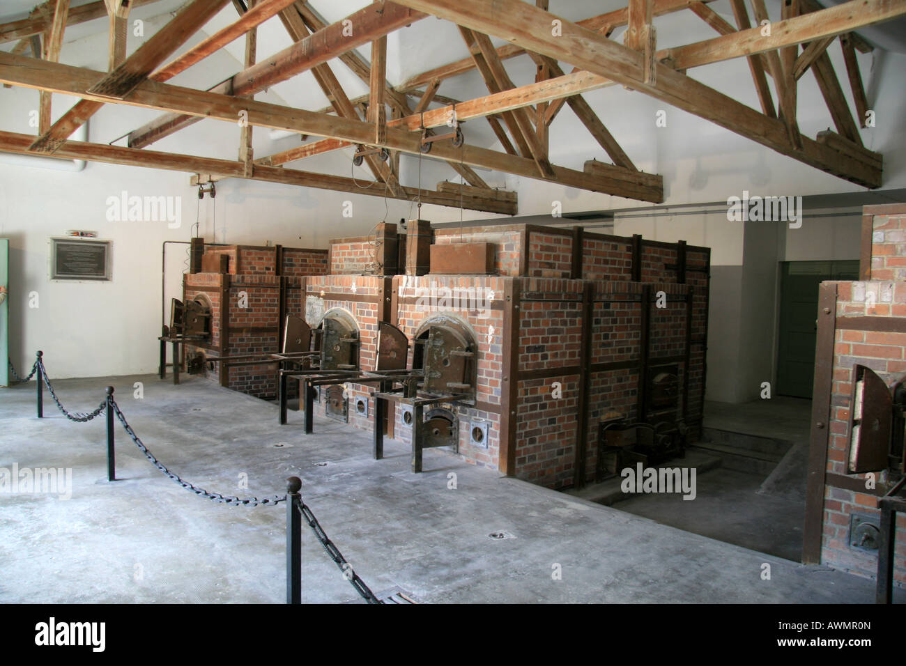 The ovens in the second Crematoria building, Barrack X, in the former German concentration camp at Dachau, Munich, Germany. Stock Photo