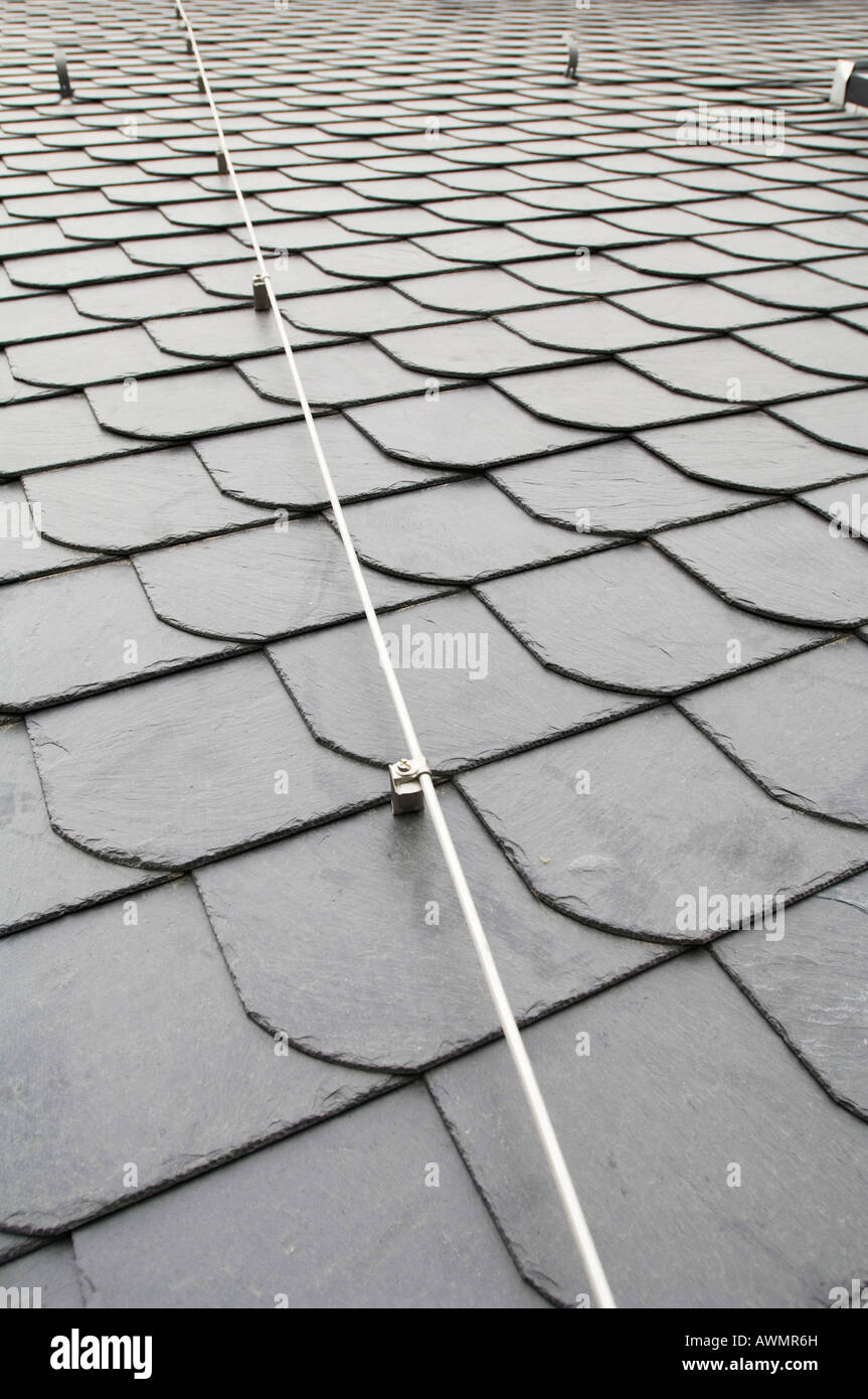 Slate roof, lightning conductor Stock Photo