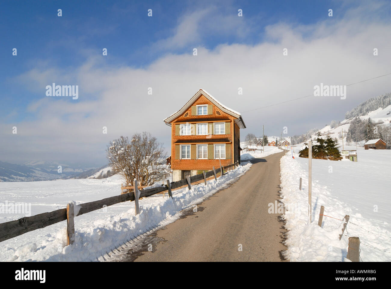 A traditional built house in the swiss alps - Kanton of St. Gallen, Switzerland, Europe. Stock Photo