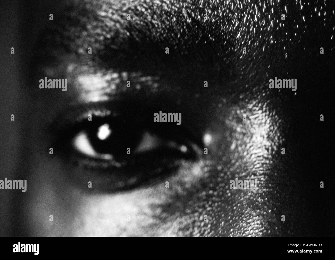 Man's eye, close up, black and white. Stock Photo