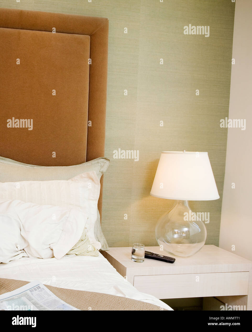 Remote Control And Water Glass On Nightstand Stock Photo 9495168 Alamy