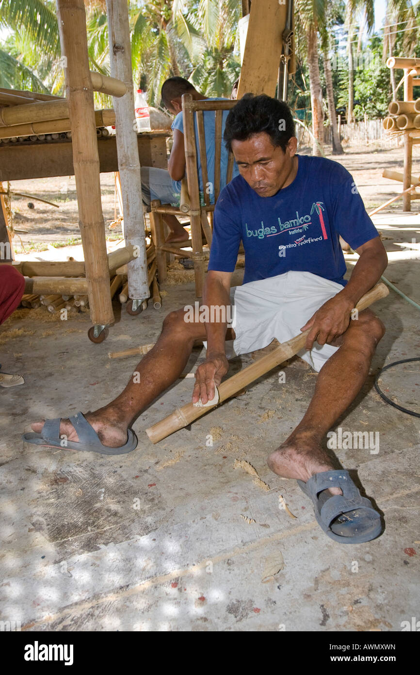 Bamboo being processed at a furniture factory in Negros, the Philippines, Asia Stock Photo