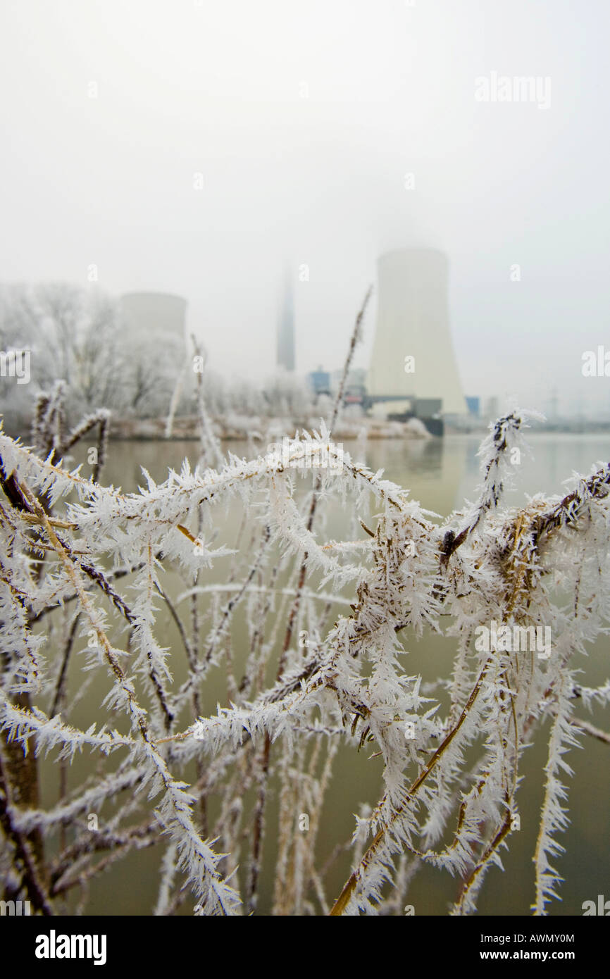 So-called 'industrial snow, ' fine snow which is limited to a local area and is caused by emissions or cooled-down heat from in Stock Photo