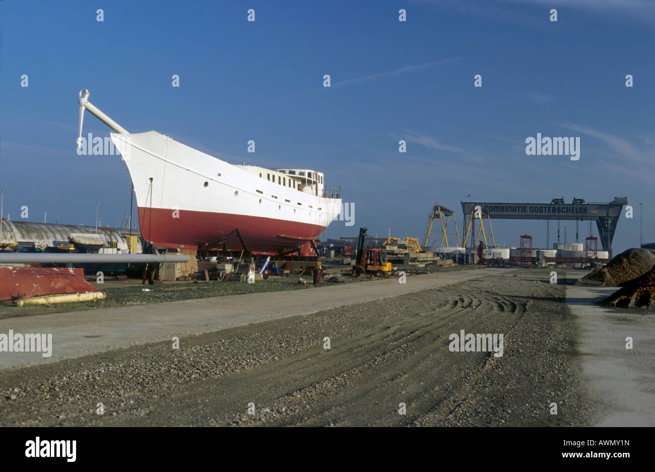 Three-mast sailing ship Amorina at the drydock, Netherlands, Europe Stock Photo