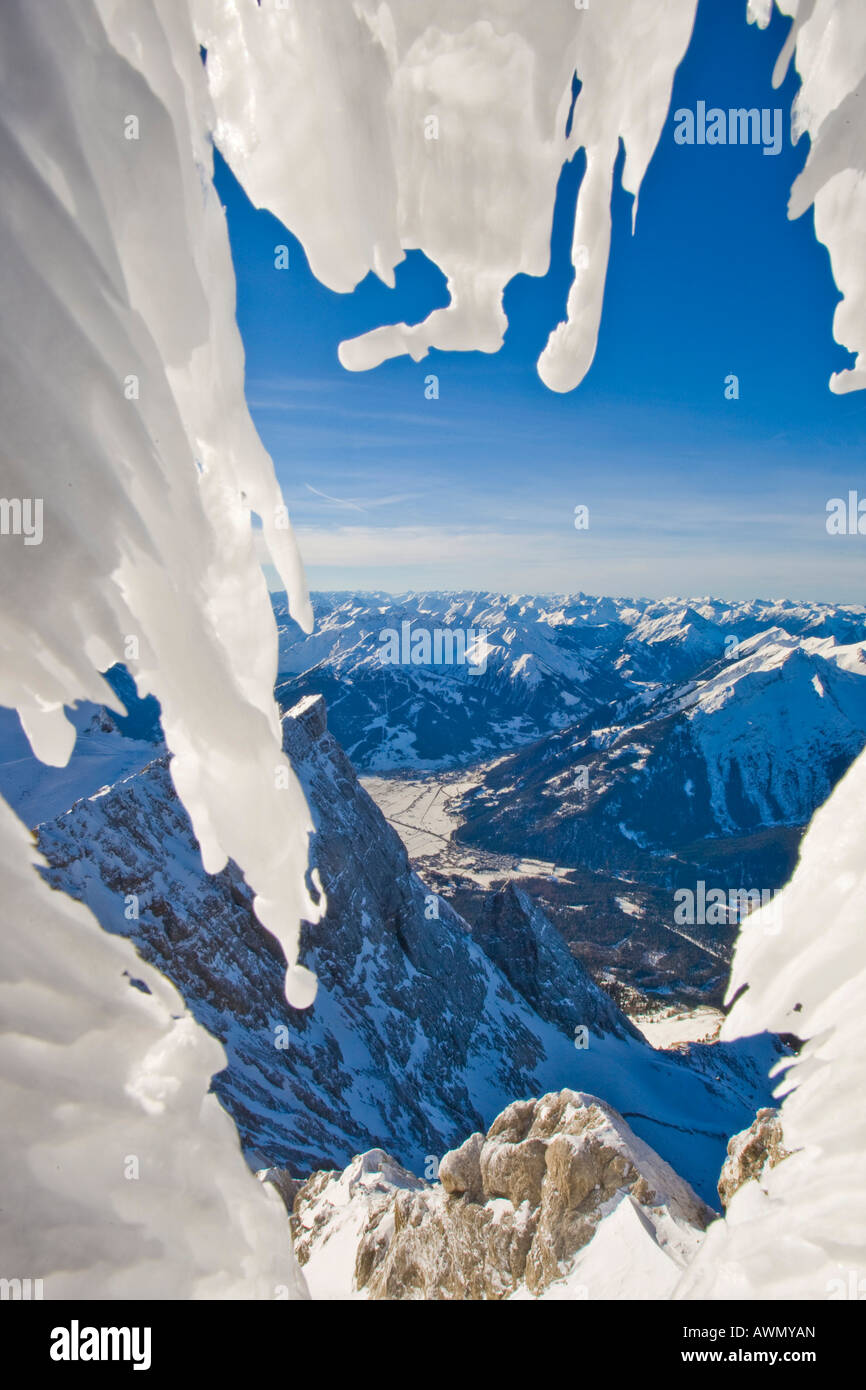 Mountain landscape, icy temperatures on Mt. Zugspitze, Alps, Germany, Europe Stock Photo