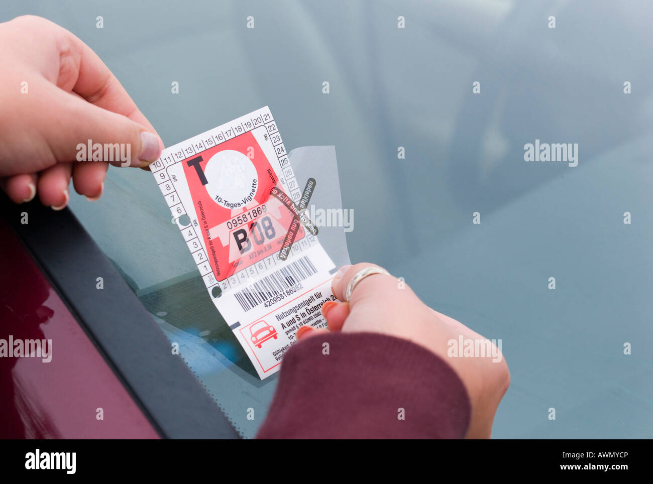 Austrian vignette for 2008 (highway toll sticker), Austria, Europe Stock Photo