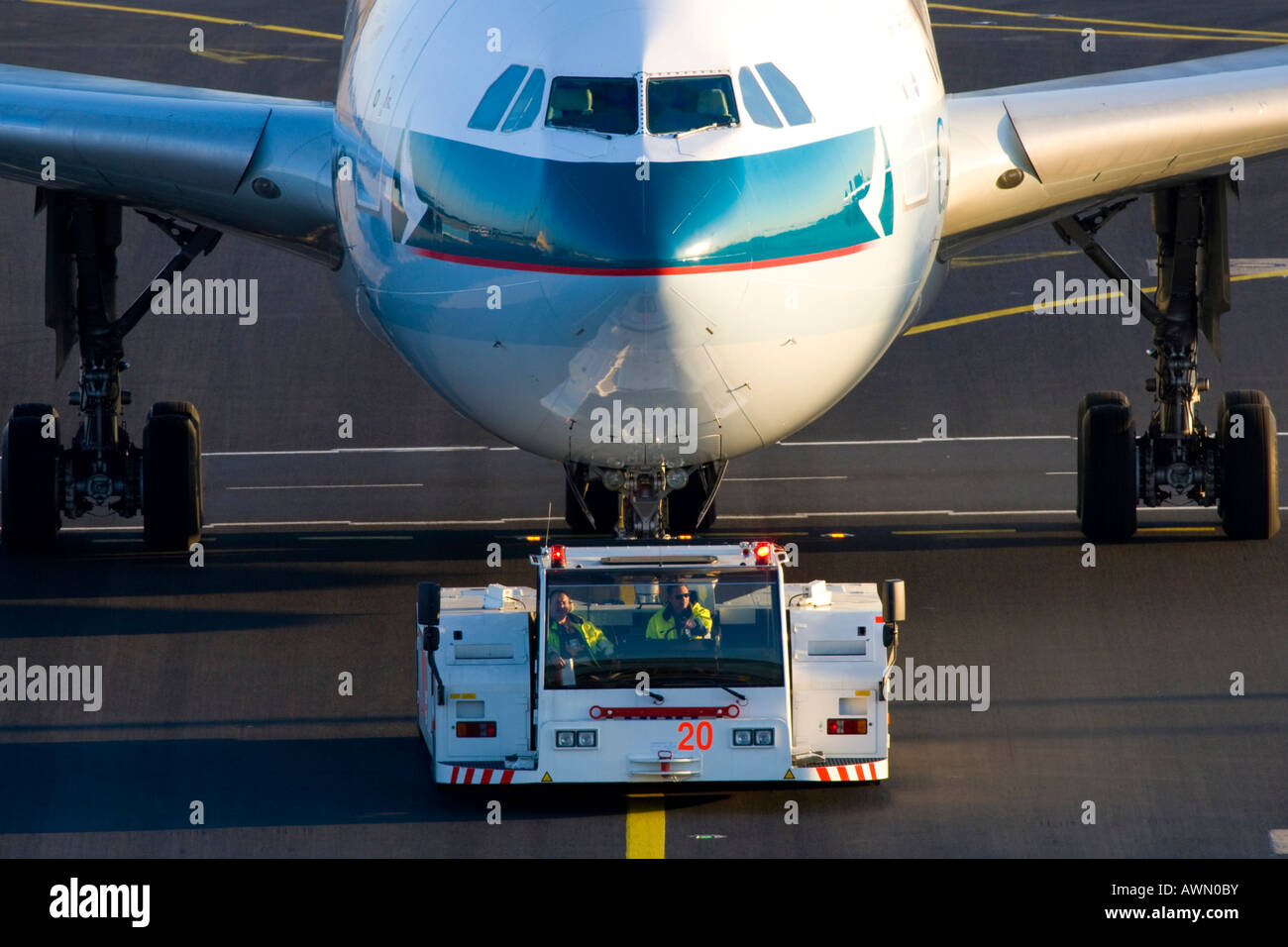 Airbus being taxied at Frankfurt International Airport, Frankfurt, Hesse, Germany, Europe Stock Photo