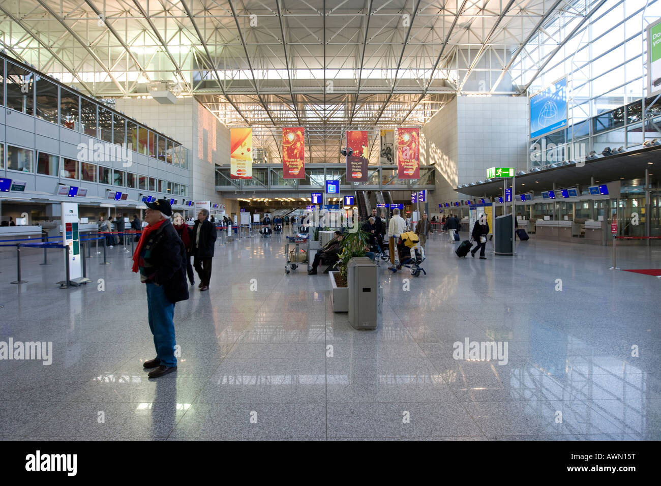 Check-in area, Terminal 2, Frankfurt Airport, Frankfurt, Hesse, Germany, Europe Stock Photo
