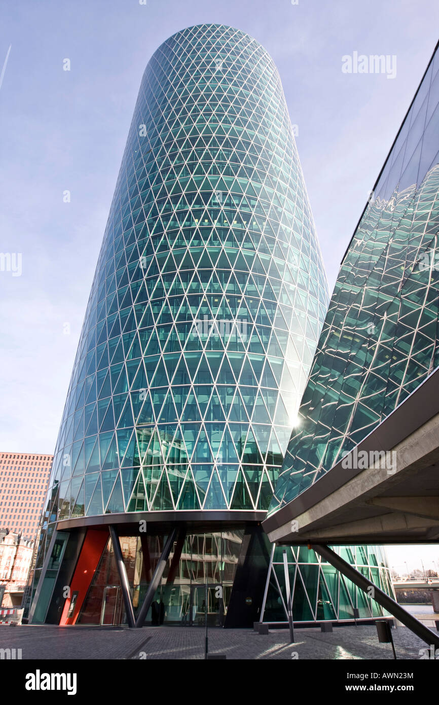 Westhafen Tower, designed by Schneider and Schumacher architectural firm, winner of the 2004 German urban architectural prize,  Stock Photo