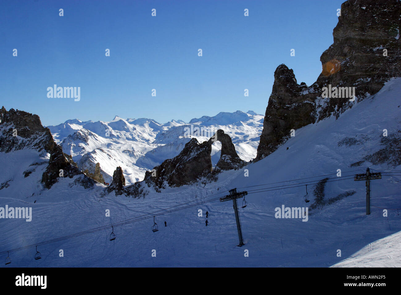 Aiguille Percee ski run at Tignes France Stock Photo