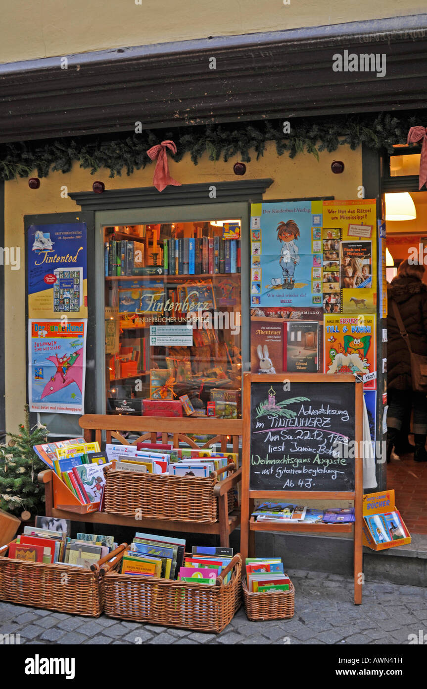 Storefront wares, Kraemerbruecke (bridge), Erfurt, Thuringia, Germany, Europe Stock Photo