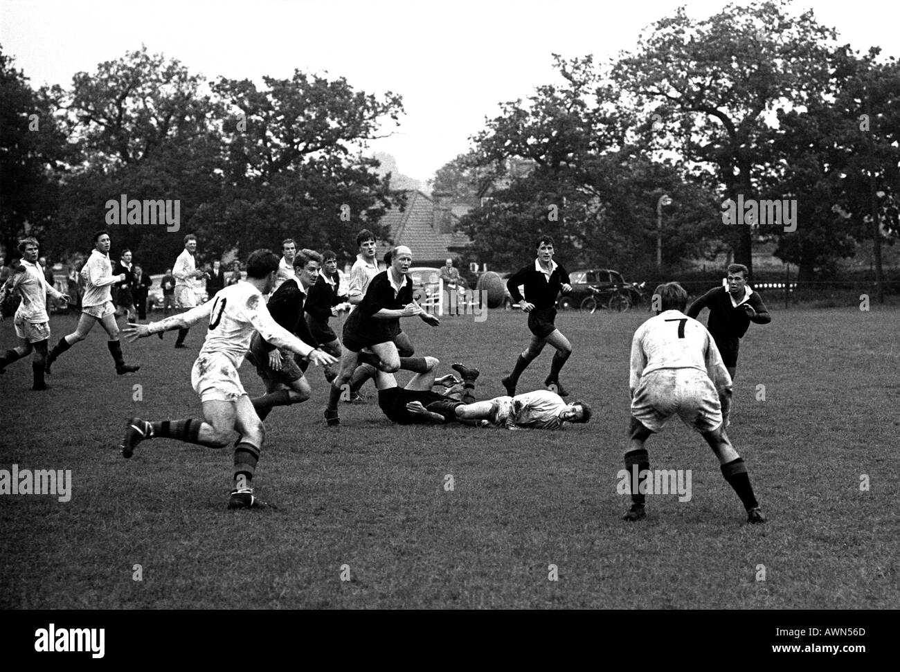 Rugby match at Southgate London Vintage 1964 Stock Photo