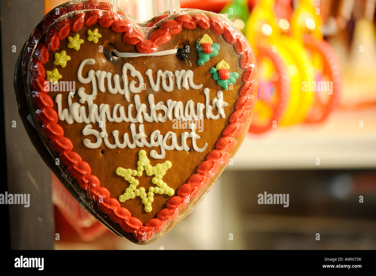 Gingerbread heart, christmas market, Stuttgart, Germany Stock Photo
