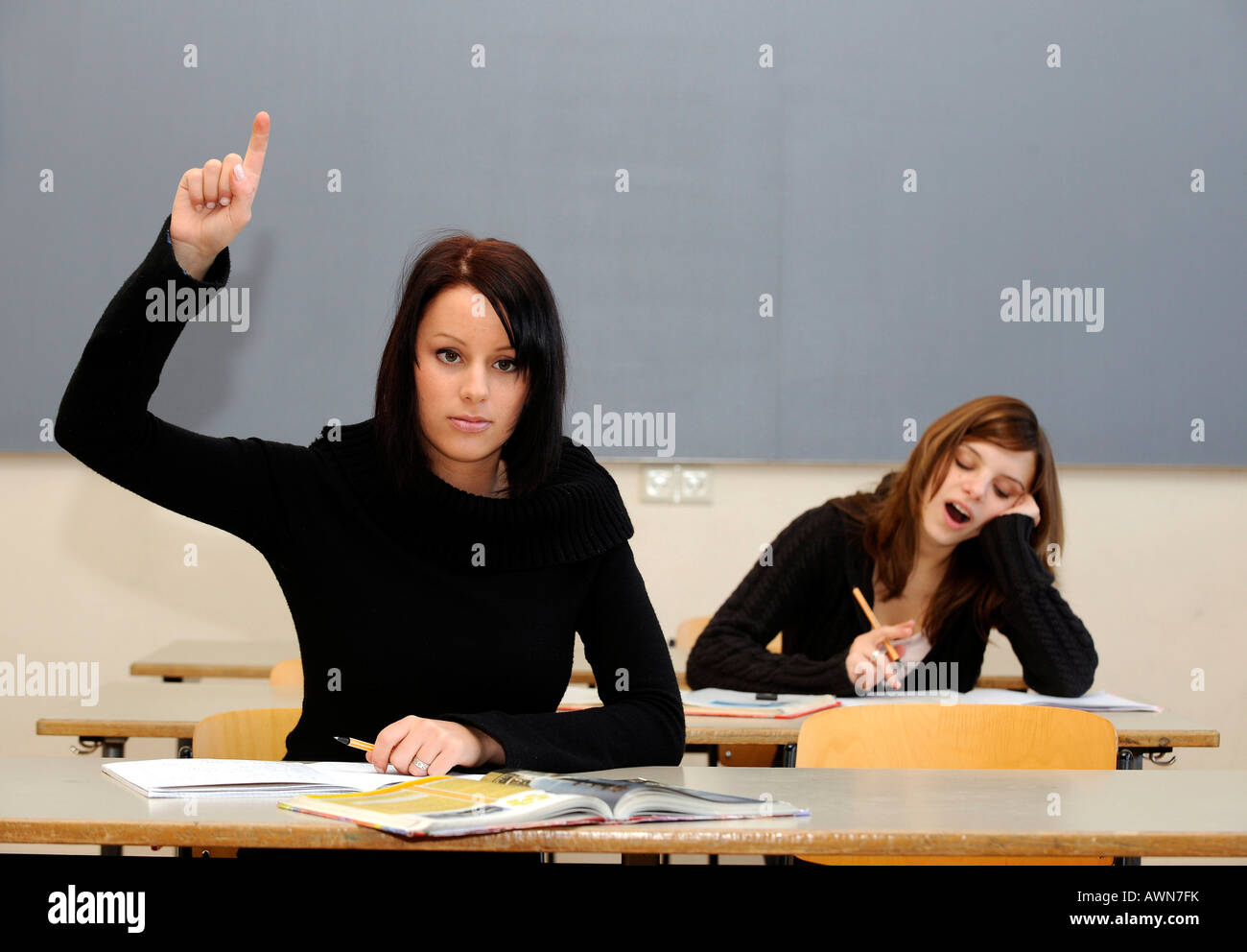 Female pupils / students Stock Photo