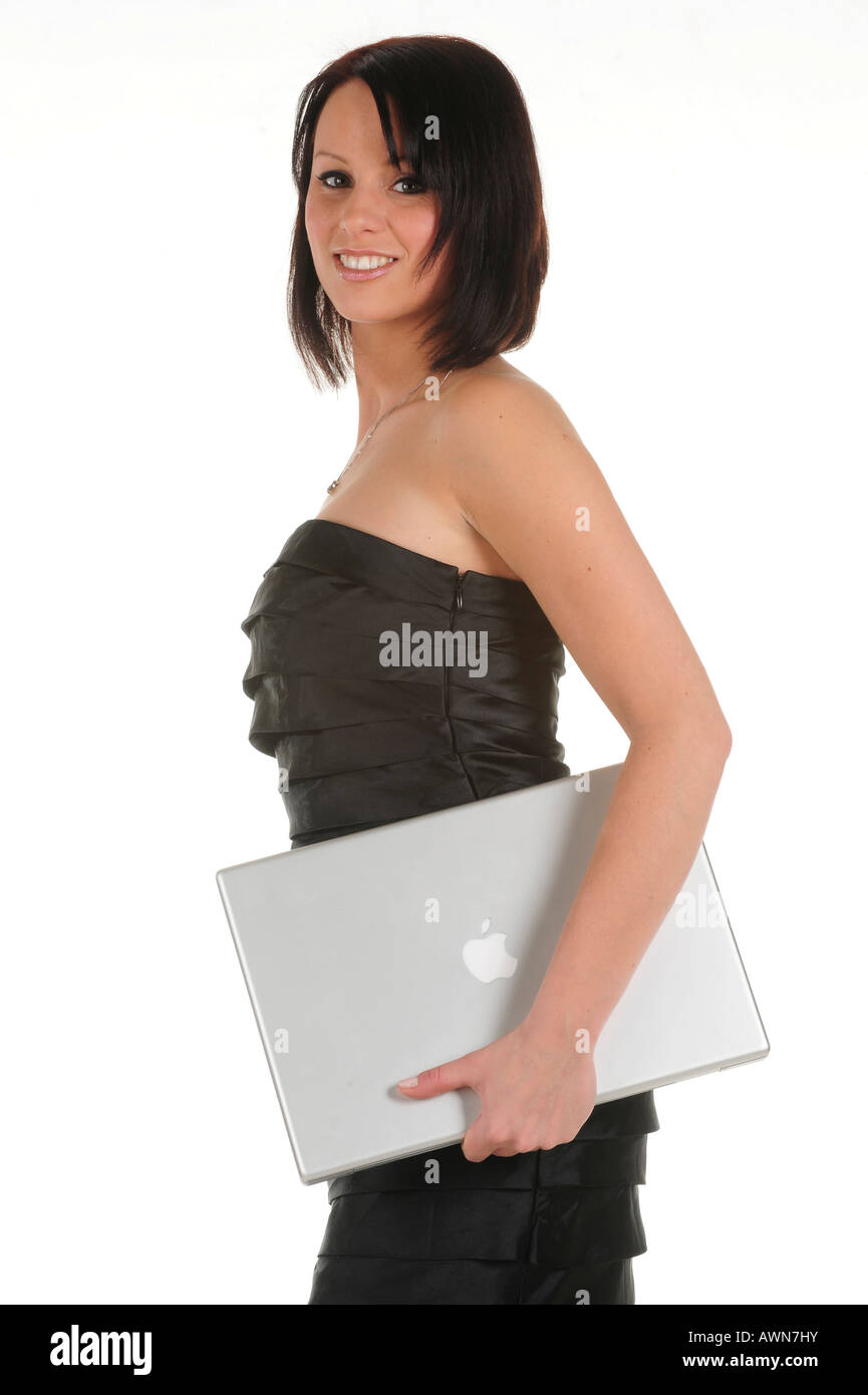 Young woman with Apple notebook Stock Photo