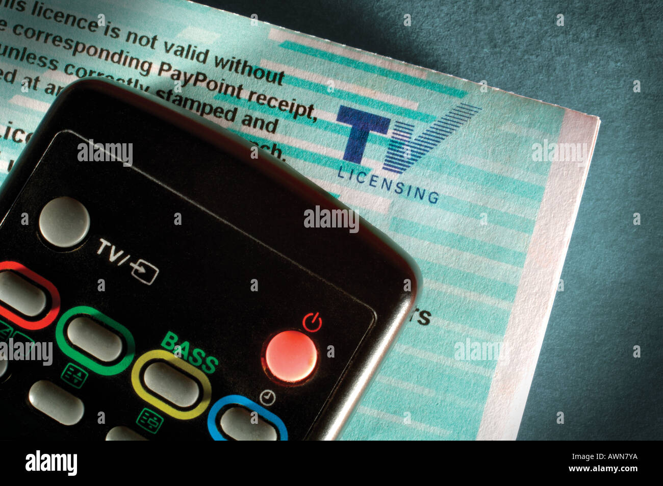tv licence and television remote control Stock Photo