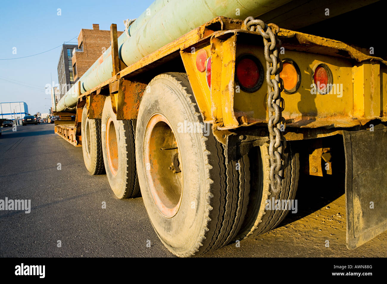 Truck with water pipes Stock Photo
