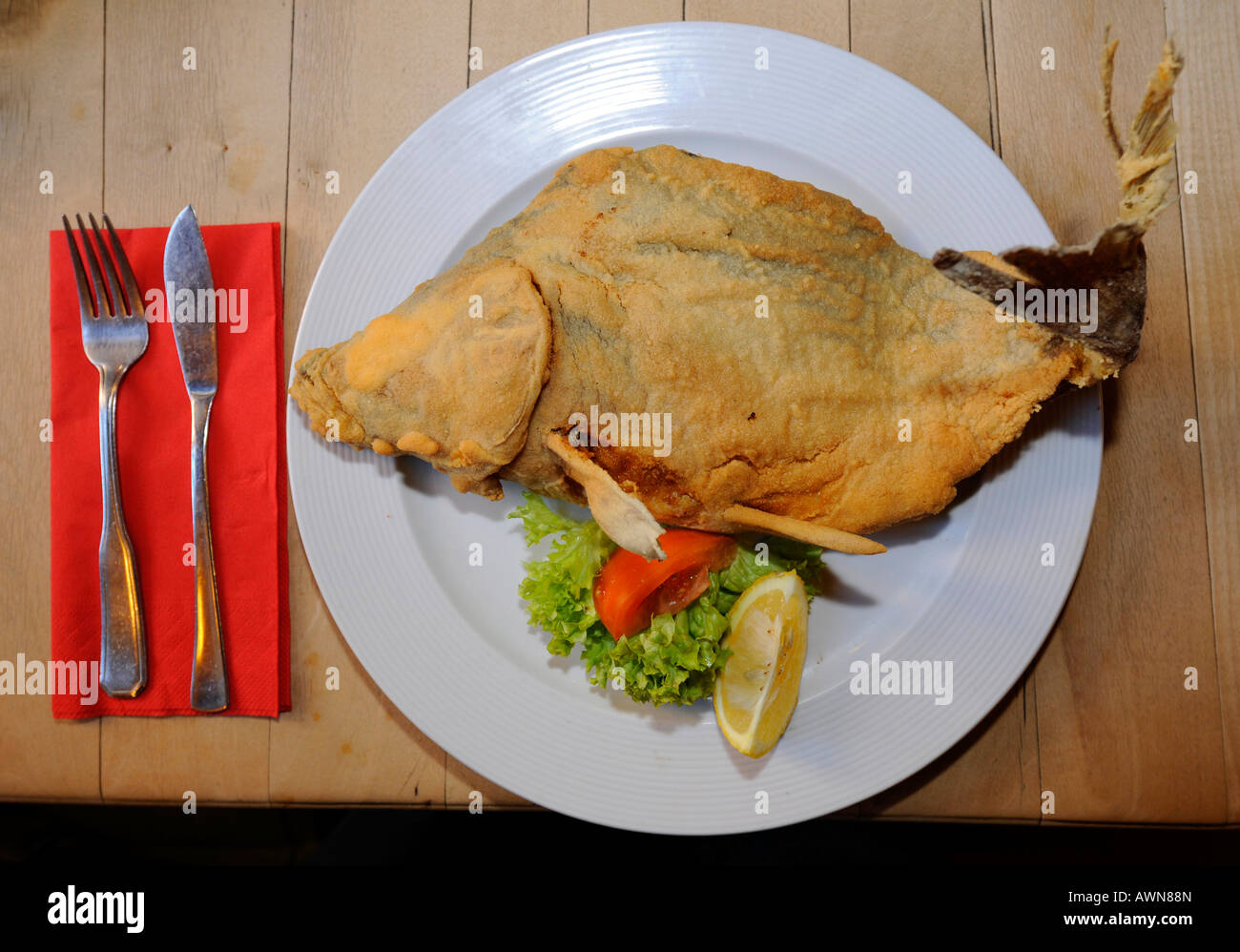 Fried carp (typical dish Frankonia, Germany) Stock Photo