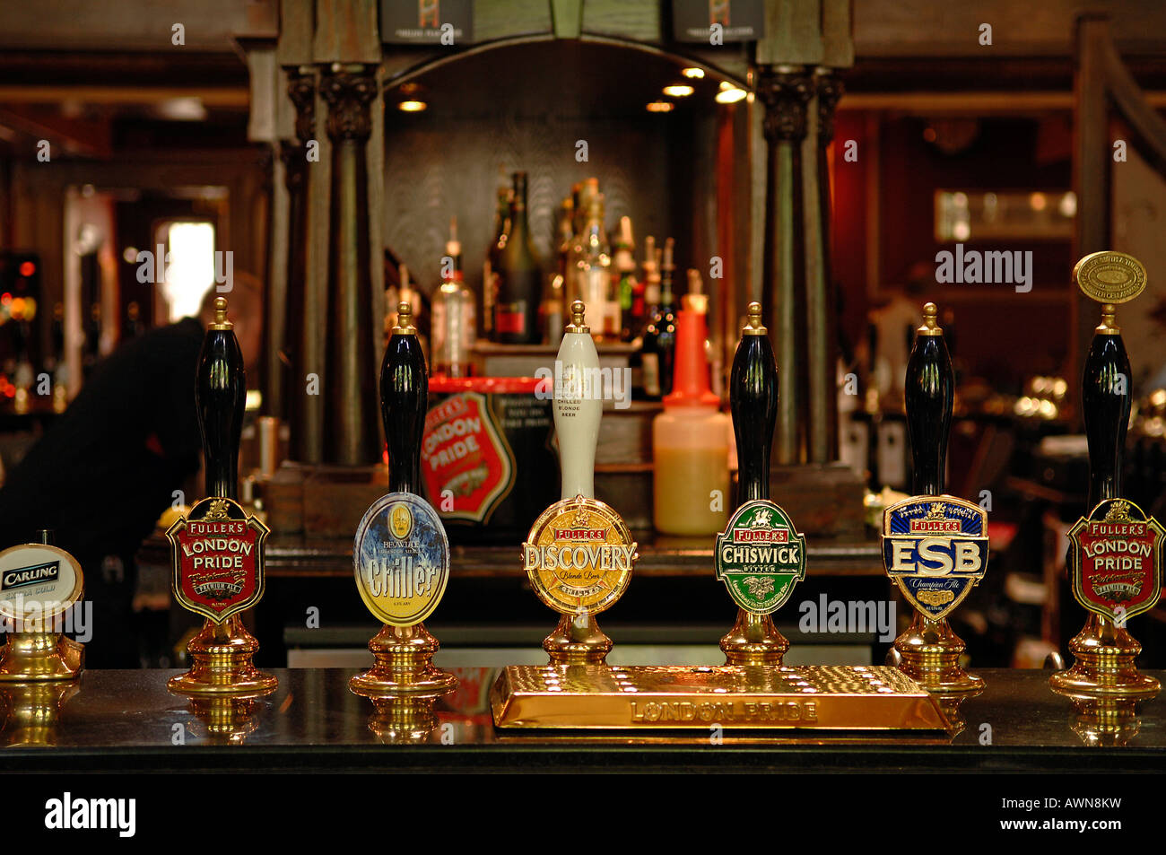 Beer taps in an English pub and restaurant, Birmingham, West Midlands, England, UK, Europe Stock Photo