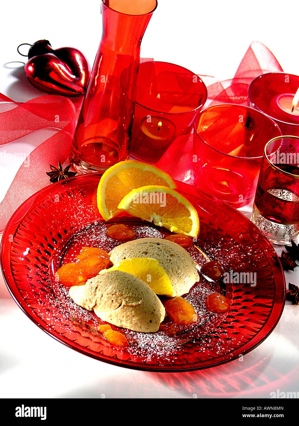 Red plate featuring desert Stock Photo