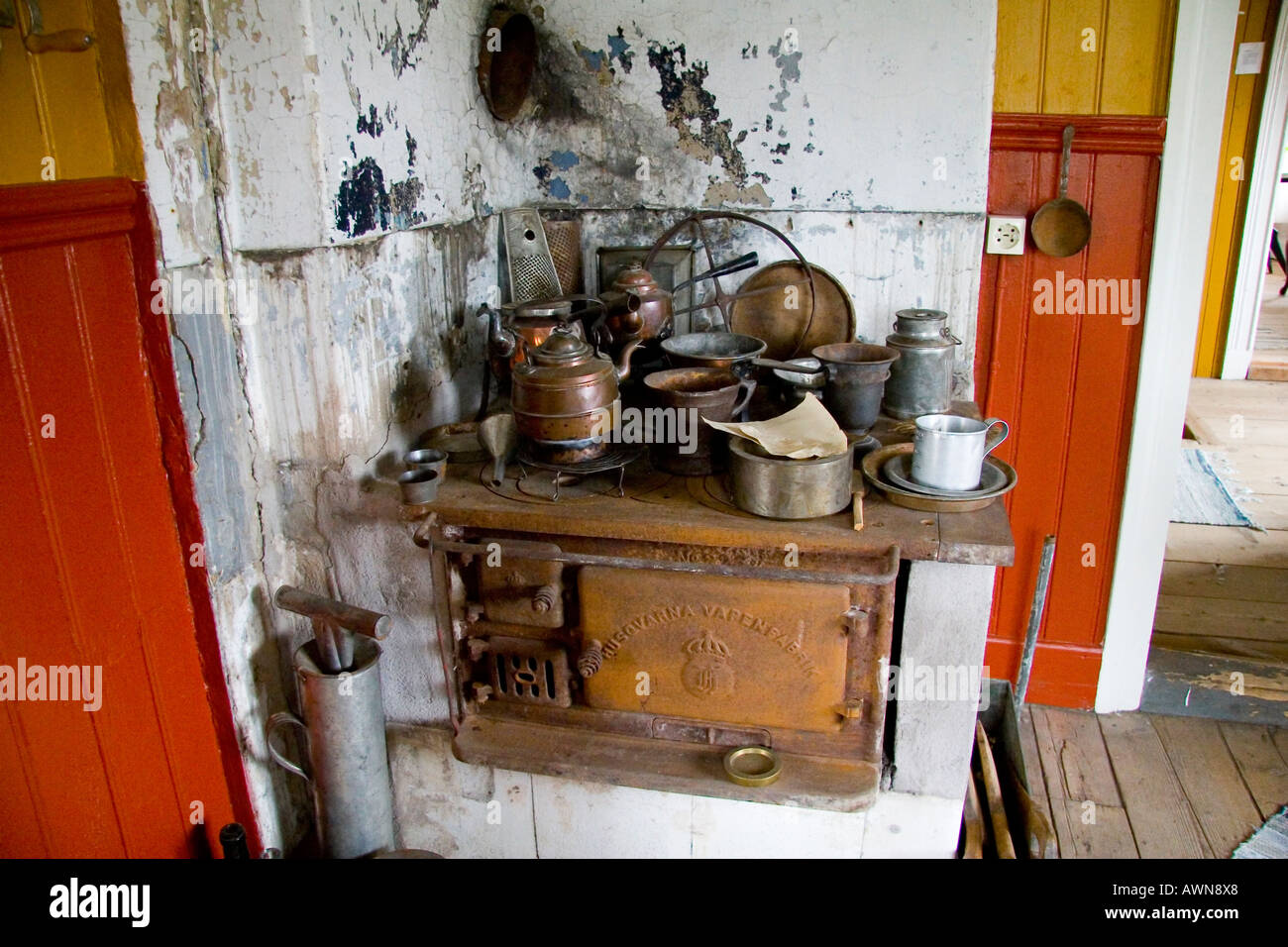 Old swedish stove with households Stock Photo Alamy