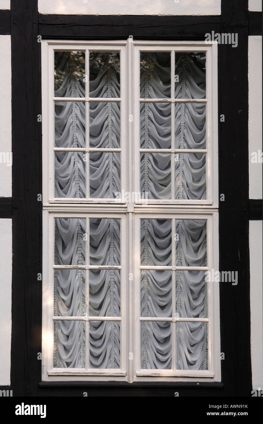 Detail shot, window with curtains, Pavilion in Bad Lauchstaedter Park, Bad Lauchstaedt, Saxony-Anhalt, Germany, Europe Stock Photo