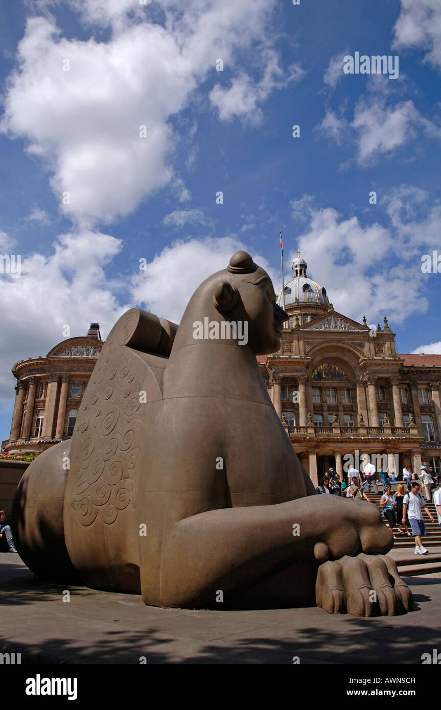 Modern art sculpture in front of city hall, Birmingham, West Midlands, England, Great Britain, Europe Stock Photo
