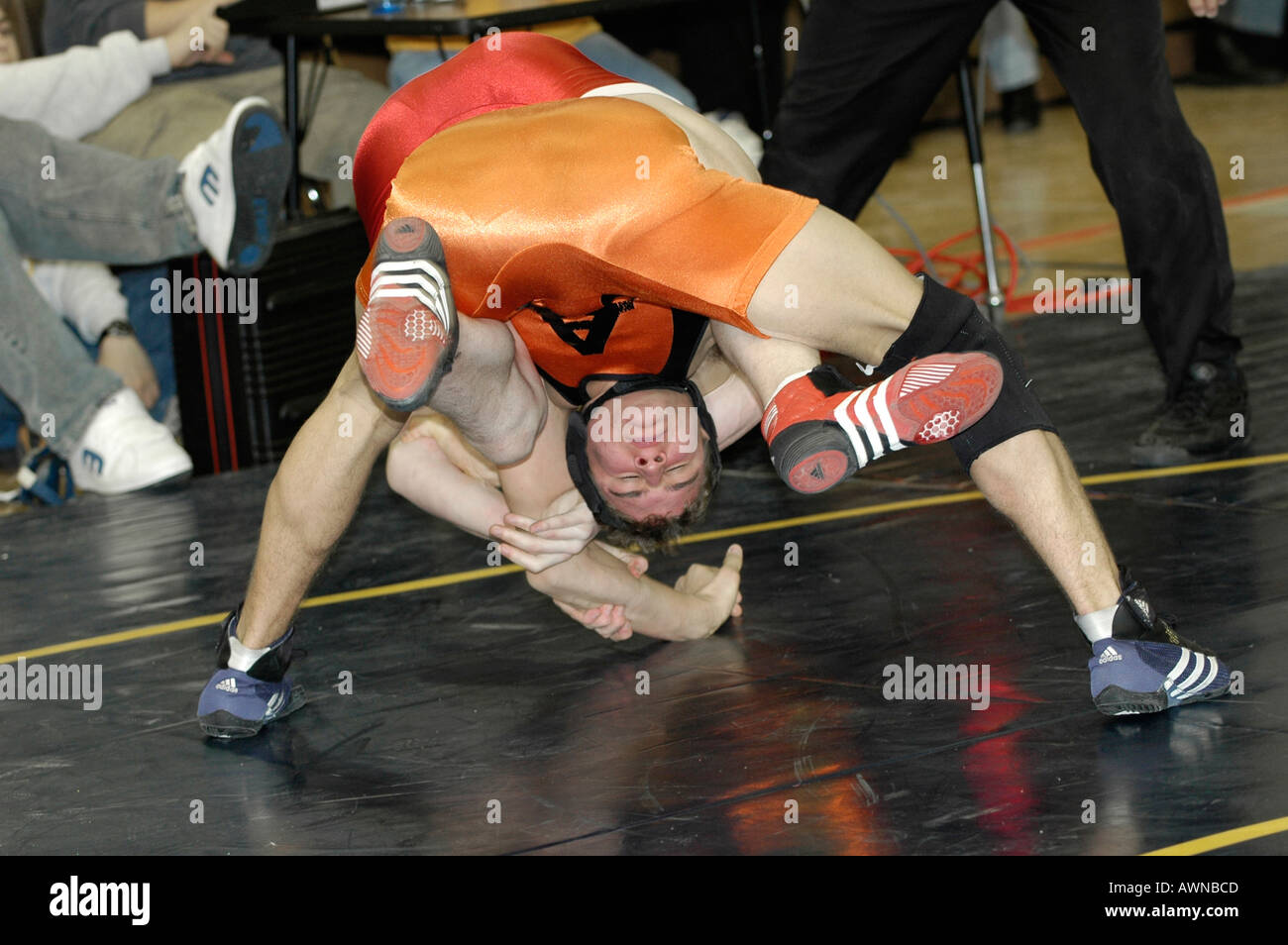 High School Wrestling action Port Huron Michigan Stock Photo