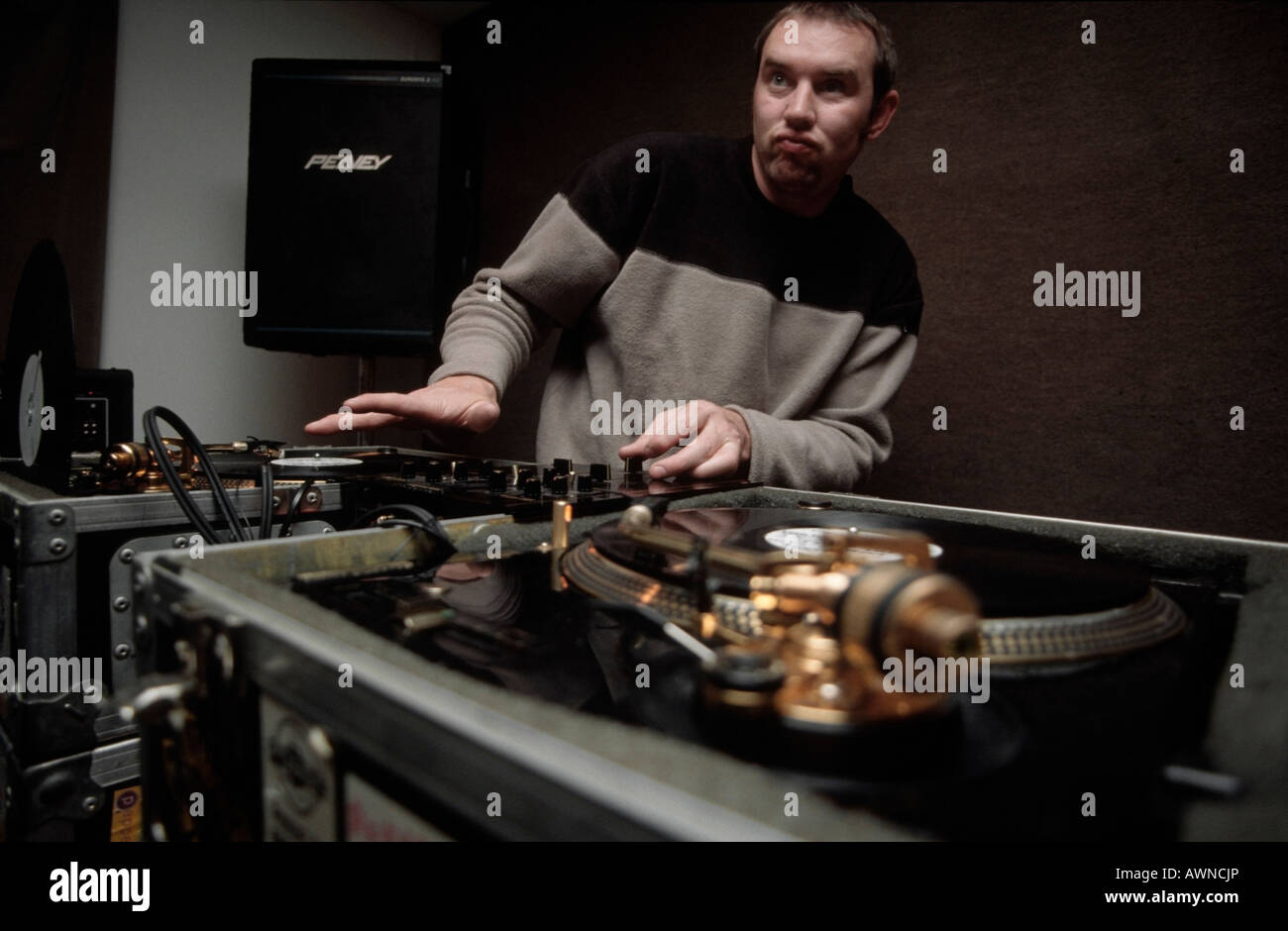 DJ mixing in studio Stock Photo Alamy