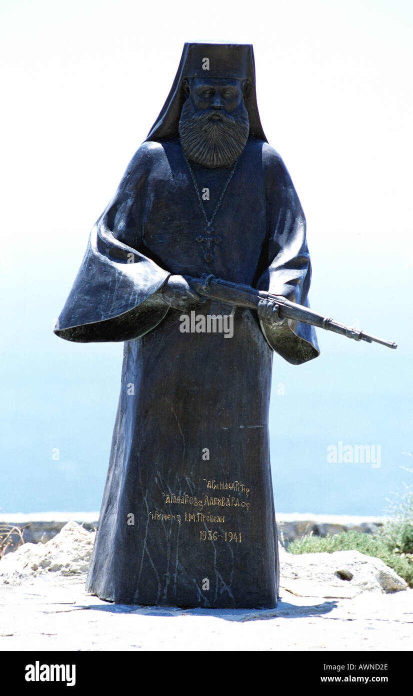 Statue of armed Greek orthodox monk, Crete war memorial Stock Photo Alamy