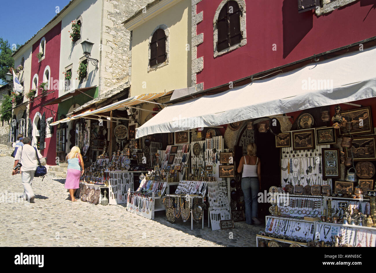 Mostar street shop selling Jewellery pressed copper Mostar Bosnia Herzegovina Stock Photo