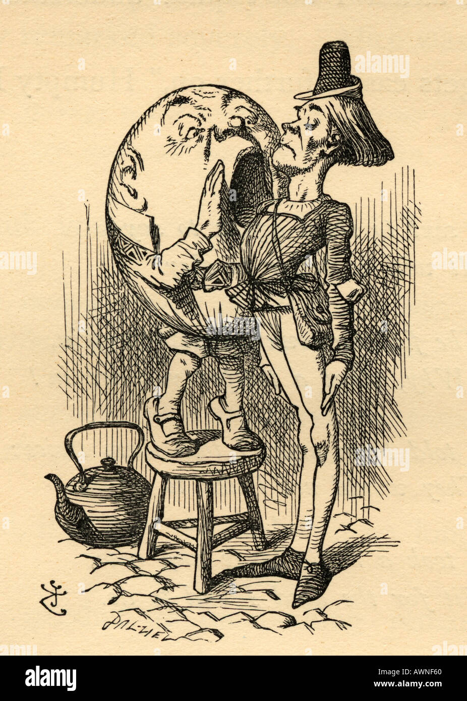 Humpty Dumpty and the Messenger. From the book Through the Looking Glass and What Alice Found There Stock Photo