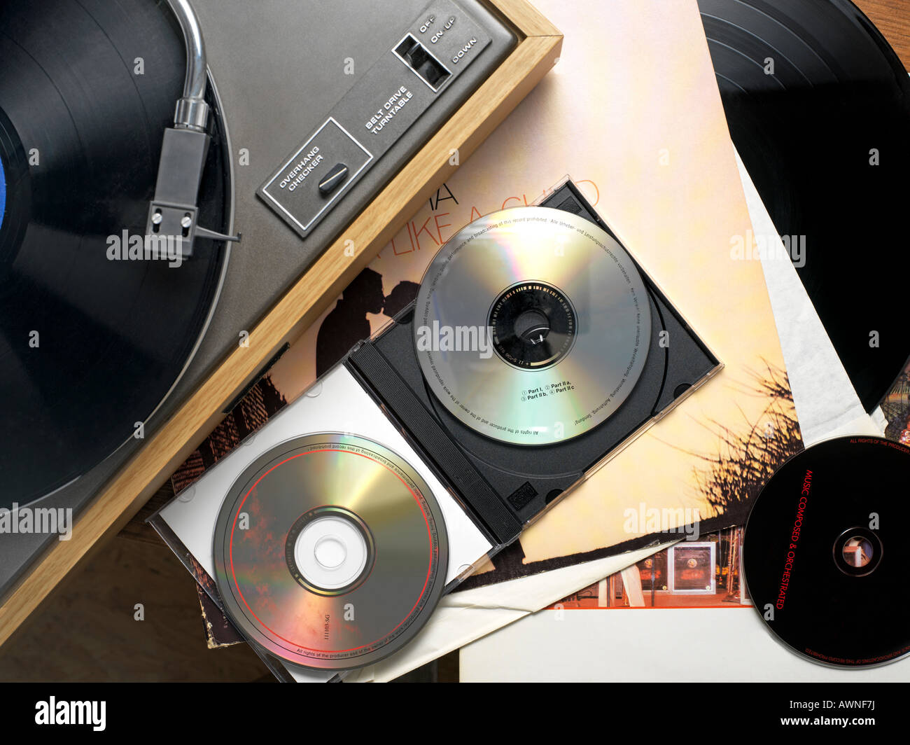 Record player records and cds Stock Photo Alamy