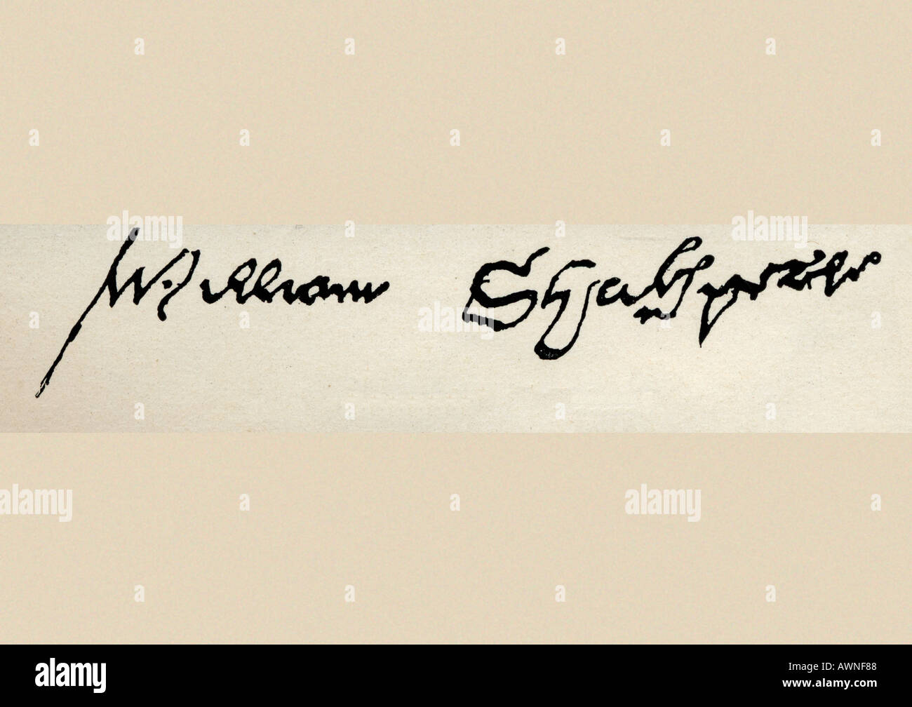 Signature of William Shakespeare.  William Shakespeare, 1564 –1616.  English poet, playwright and actor Stock Photo