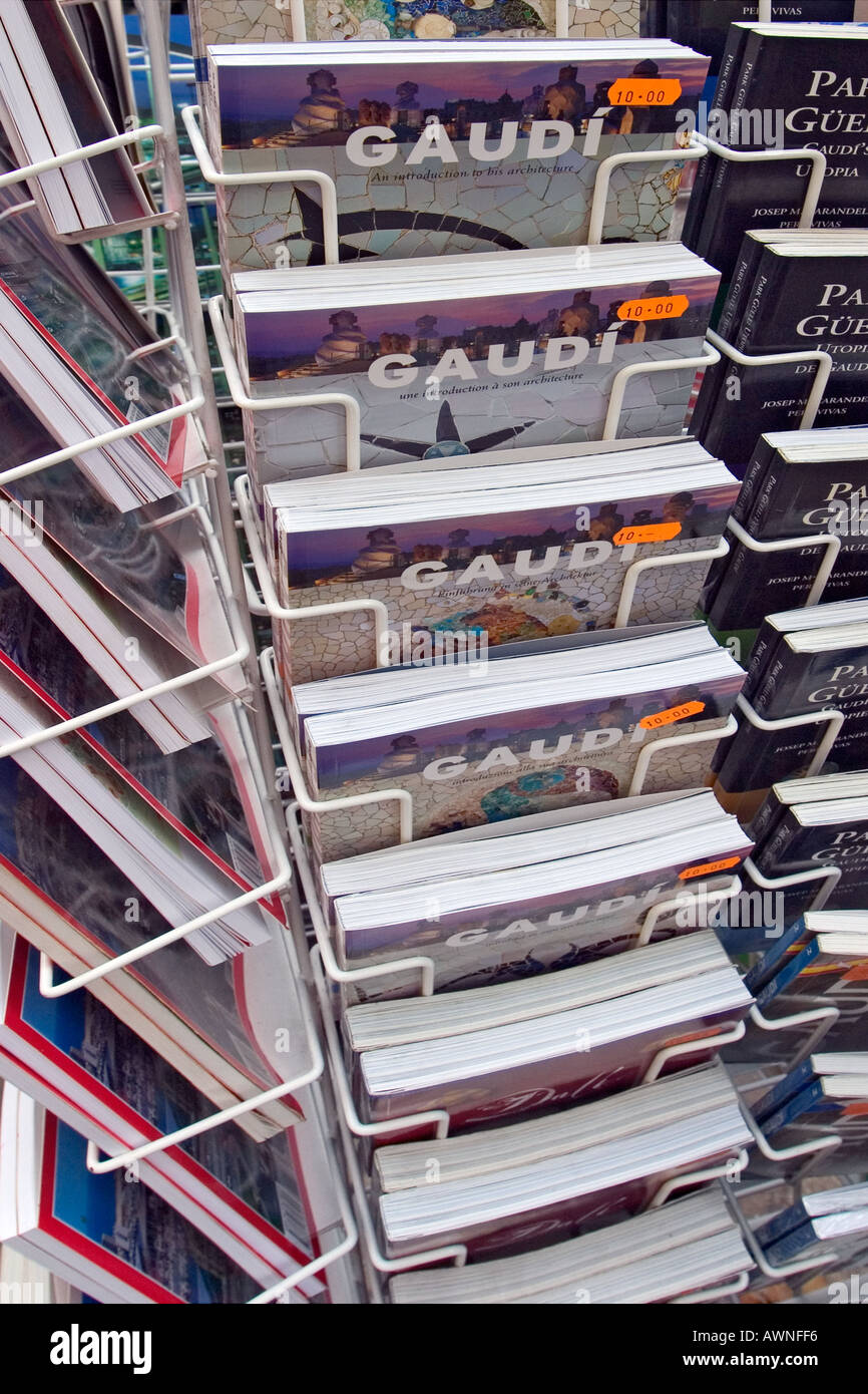 Barcelona Spain Books about architect Antoni Gaudi in bookshop stand Stock Photo