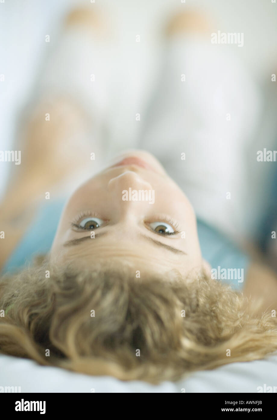 Preteen girl lying on back hi-res stock photography and images - Alamy