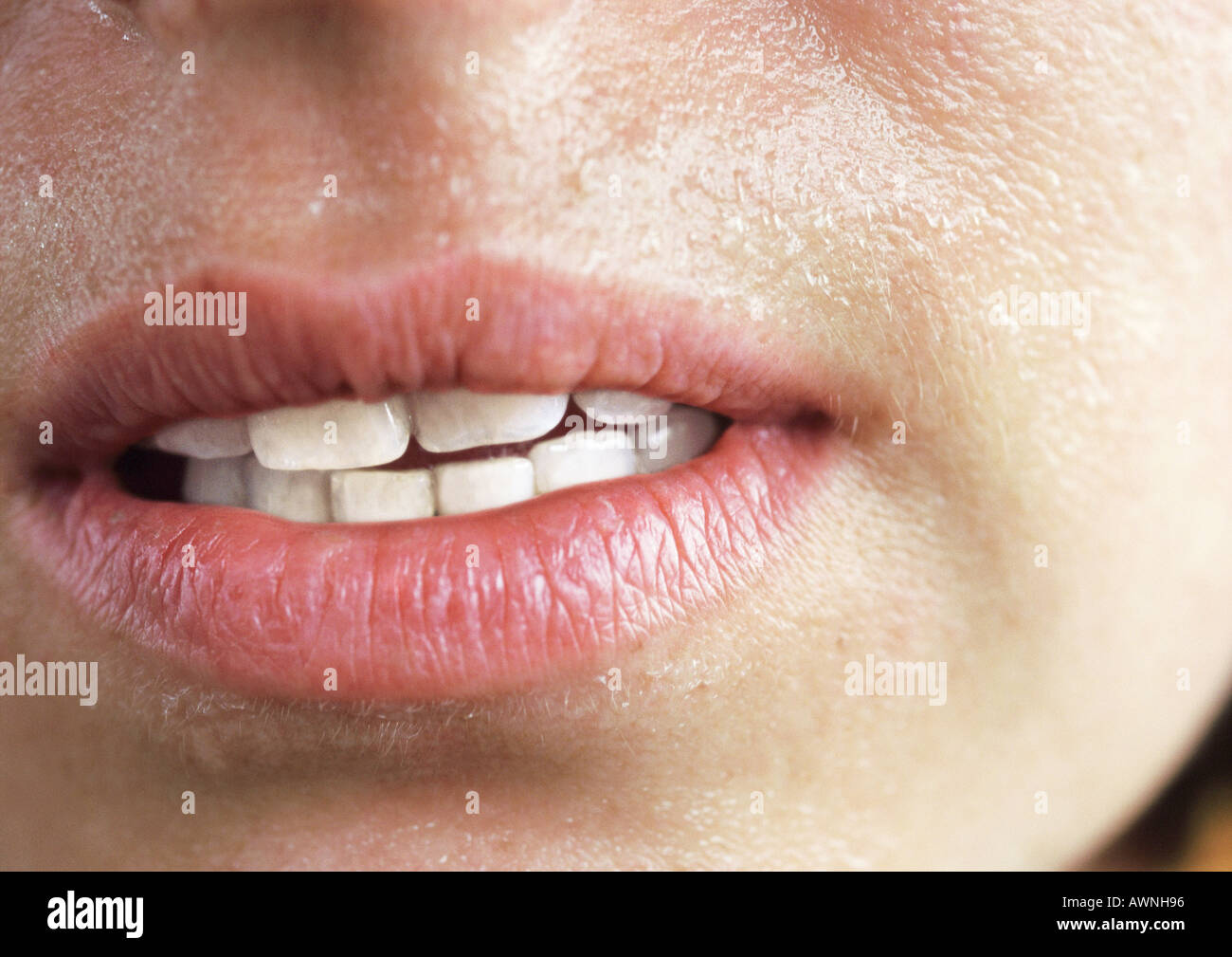 Close up of woman's mouth slightly open. Stock Photo