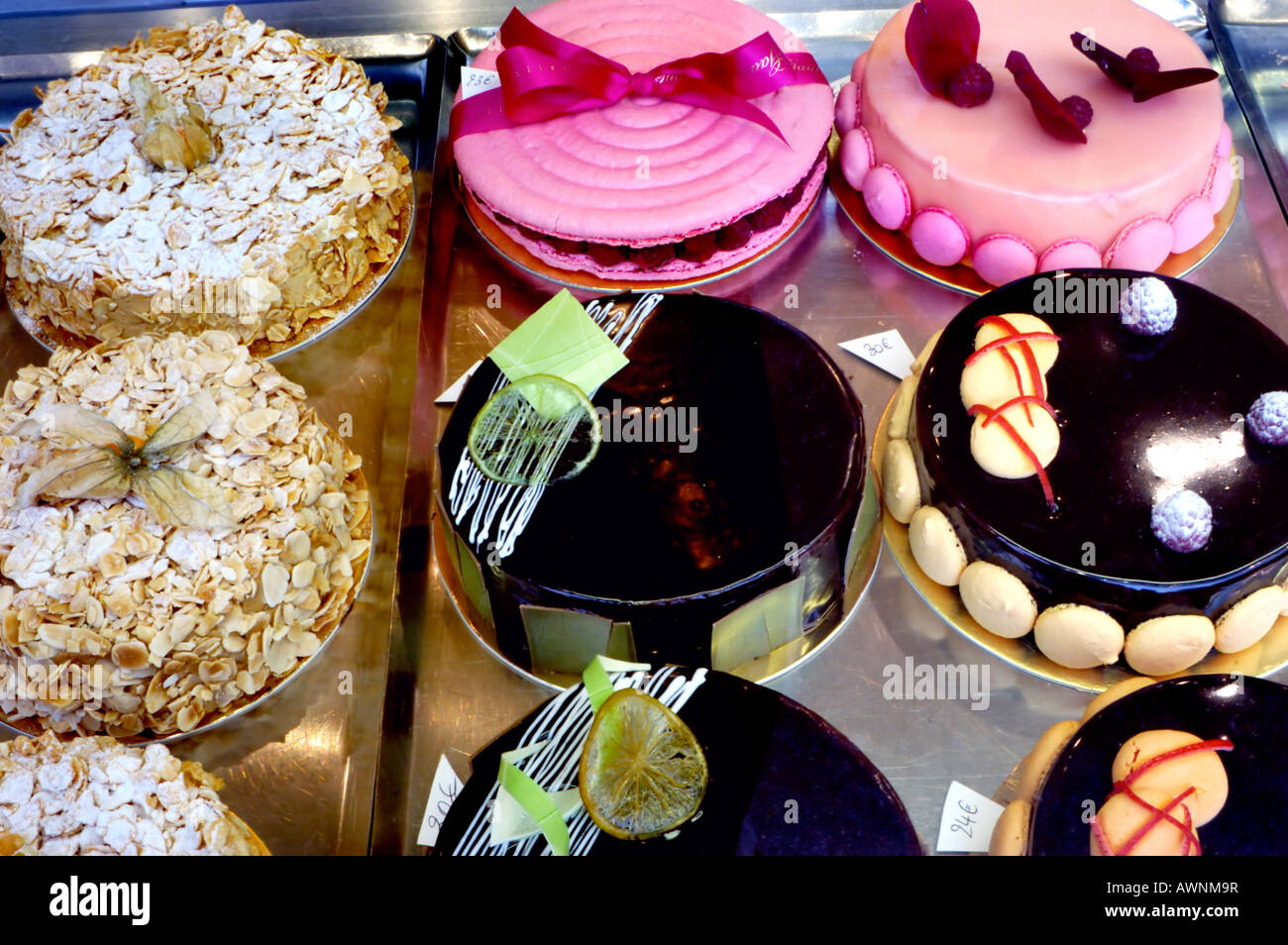 French Food, France Shopping Bakery Store French Cakes 'Gaulupeau' Patisserie Pastries Display Stock Photo