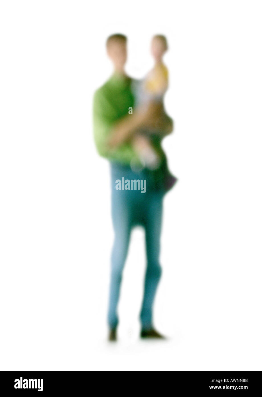 Silhouette of man holding child on white background, defocused Stock ...