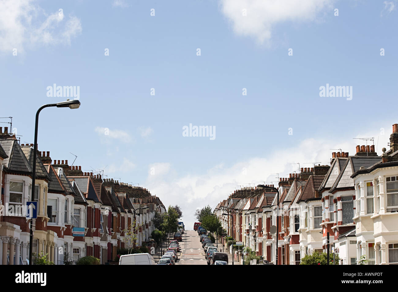 Row of terraced houses on a hill Stock Photo