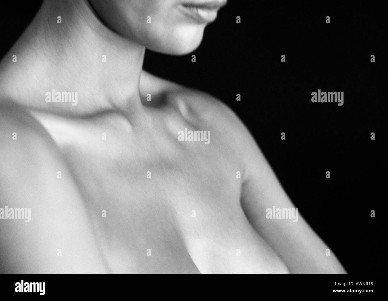 Woman's Bare Chest, Side View, B&W Stock Photo Alamy